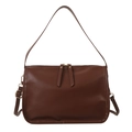Retro brown leather rectangular shoulder bag with dual gold zippers and adjustable strap - Brown