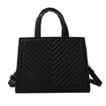 Classic black V-quilted faux leather square handbag with dual handles and gold strap hardware - Black