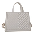 Chic white quilted tote bag with V-shaped stitching and adjustable gold buckle strap - White