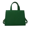 Chic emerald green quilted tote bag with V-shaped geometric stitching and top handles - Green