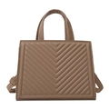 Minimalist coffee brown tote bag featuring V-quilted faux leather and top handles - Khaki