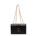 Minimalist black quilted chain shoulder bag with metal buckle on a clean white background - Black