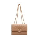 Quilted beige shoulder bag with geometric stitching and golden chain strap for women - Khaki