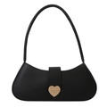 Borsa a spalla a mezzaluna nera con elegante fibbia in metallo dorato a forma di cuore - Nero
