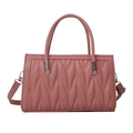 Pink faux leather tote bag with vertical diamond stitching and top handles - Pink
