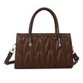 Deep brown quilted faux leather handbag with wave stitching and adjustable shoulder strap - Brown