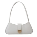 Borsa sottobraccio minimalista in pelle bianca con fibbia dorata a forma di cuore - Bianco