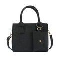Bolso tote de fieltro negro con relieve circular y correa de hombro desmontable - Negro