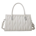 Elegant ivory quilted PU leather tote bag with top handles and silver hardware detail - White