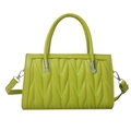 Bright green quilted PU leather handbag with vertical wavy stitching and silver metal hardware - Green