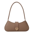 Borsa a spalla baguette minimalista color talpa con fibbia a cuore dorata lucida - Cachi