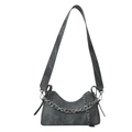 Bolso bandolera gris vintage de lona con cadena plateada y correa ancha sobre blanco - Azul Vintage