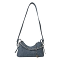 Bolso de hombro de ante azul con forma de media luna y detalle de cadena plata - Azul Denim