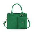 Sac à main élégant en feutre vert avec relief géométrique et mini pochette assortie - Vert