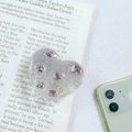 Dettaglio del supporto per telefono a cuore glitterato con cristalli rosa brillanti - Gemma Glitterata Sfumata-Rosa