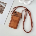 Caramel brown iPhone case with textured card slot and adjustable crossbody shoulder strap - Textured Brown / 15 Pro Max