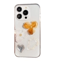 Klare iPhone-Hülle mit 3D-Blumenmustern, silbernen Pailletten und Perlenakzenten - Klarer Tropfkleber - Blumenteller Herz / iPhone 7/8/SE 2020