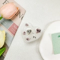 Macro view of crystal heart phone grip with sparkling pink and white gems in resin - Drip Glue Stand - Pearlescent Gem - Pink