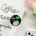 Collapsible phone grip with green stone and silver foil beads on a black base - Silver Spotted Green