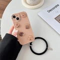 Close-up of beige iPhone case with 3D resin bear and donut charms and silicone wrist strap - iPhone 7/8/SE 2020 / Bread Bear (Khaki)
