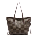 Vintage καφέ τσάντα tote με γεωμετρικό μοτίβο και δερμάτινους ιμάντες ώμου - Καφέ