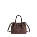 Dark coffee frosted tote bag with adjustable strap and buckle detail in a front view - Brown