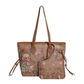 Bruine tote bag set met kleurrijke cartoon graffiti en hartjes prints - Bruin