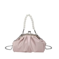 Rosa Plissee-Handtasche für Damen mit Kunstperlengriff und silberner Metallkette - Hellrosa