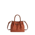 Retro brown suede crossbody bucket bag with dual handles and metal buckle accent - Brown