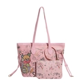 Roze graffiti tote bag set met kunstopdrukken en bijpassende portemonnee op wit decor - Roze
