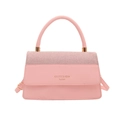 Borsa a tracolla rosa con strass scintillanti e finiture in metallo dorato su fondo bianco - Rosa