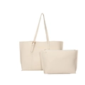 Conjunto minimalista de bolso tote grande y neceser en cuero PU texturizado crema - Juego de Dos Piezas / Blanco Roto