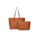 Conjunto de bolso tote marrón de cuero con bolso grande de hombro y bolso pequeño a juego - Juego de Dos Piezas / Marrón Amarillento