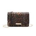 Vintage leopard print crossbody bag with gold chain strap and metallic flap detail - Dark Brown Leopard