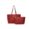 Conjunto de bolso tote minimalista en cuero rojo con sobre y letras doradas - Juego de Dos Piezas / Rojo