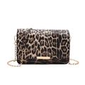Fashionable leopard print crossbody bag with gold chain strap and metal bar detail - Light Brown Leopard