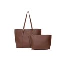 Conjunto de bolso tote minimalista marrón oscuro y estuche con cremallera mate - Juego de Dos Piezas / Marrón