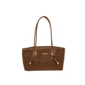 Bolso tote con estampado de leopardo marrón, correas finas y letras doradas elegantes - Marrón Amarillento