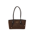 Bolso tote con estampado de leopardo en ante sintético marrón y asas de cuero oscuro - Marrón