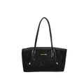 Bolso tote negro con estampado de leopardo, letras doradas y detalle de asa con nudo - Negro