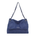 Große blaue Denim-Einkaufstasche mit Kettenriemen und Metallbesatz im Vintage-Stil - Dunkelblau