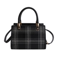 Classic black tote bag with white contrast stitching and gold metal hardware detailing - No Pendant / Black