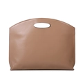 Borsa a mano minimalista in pelle color cuoio con manico ovale e cuciture fini - Cachi