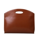 Borsa minimalista in pelle marrone con manico ovale a intaglio e finitura liscia - Cuoio