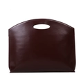 Borsa a mano minimalista in pelle cerata bordeaux con elegante manico ovale traforato - Marrone Scuro