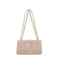 Beige crocodile embossed crossbody small square bag with elegant gold chain and lock - Khaki