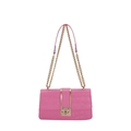 Chic magenta crocodile-embossed underarm bag with gold chain strap on white background - Pink