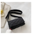 Minimalist black quilted nylon shoulder bag with elegant diamond lattice stitching - Black