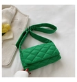 Vibrant green puffer shoulder bag with quilted diamond pattern and adjustable strap - Green