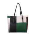Grande borsa tote color block in pelle PU con fibbie dorate regolabili ed eleganti - Verde